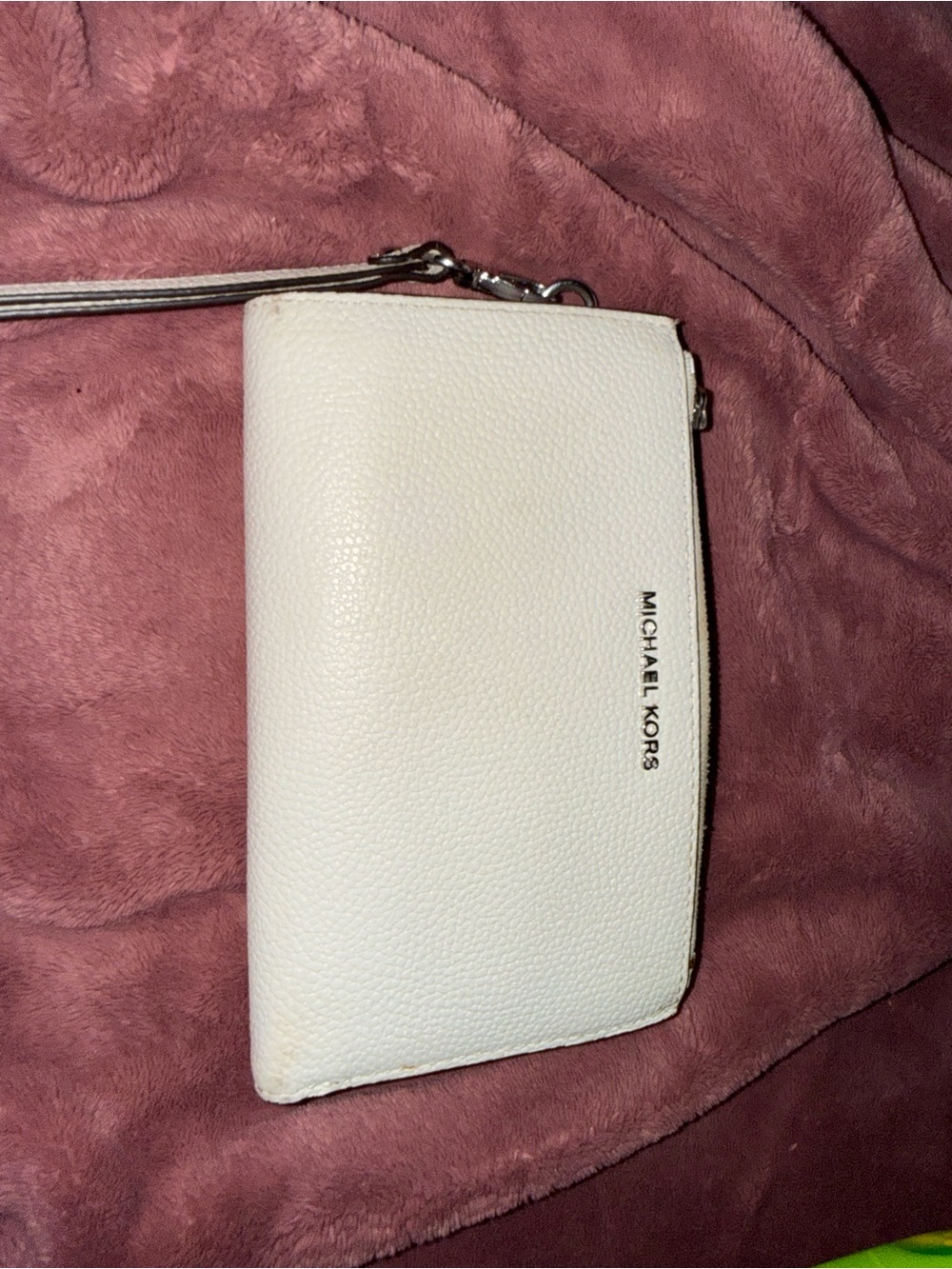 Michael Kors White Pebbled Leather Wristlet with Strap